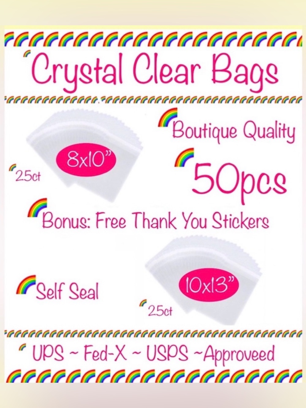 75pcs Shipping Supply Bundle ~25ct 8x10” & 25ct 10x13” Bags w/25ct Stickers 🆕